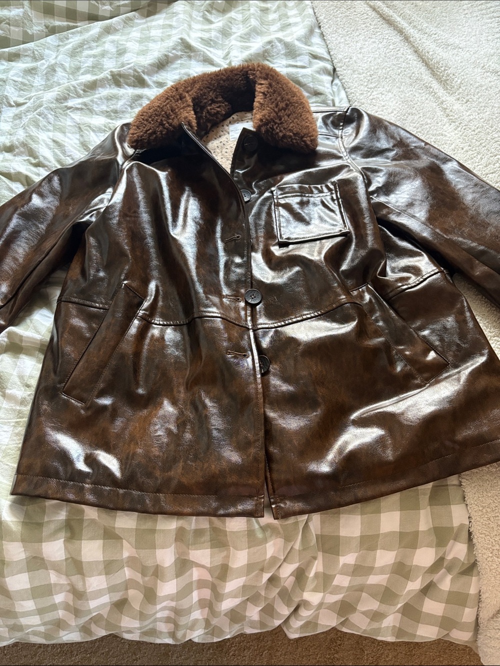 Women’s faux Leather Shearling Collar Jacket